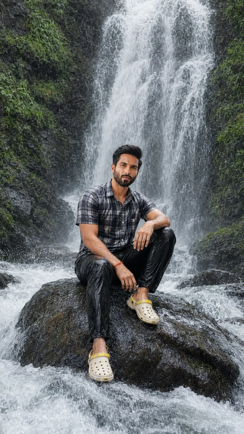 [150MP Phase One] Ultra-wide Majestic Waterfall Pose Strict Face Lock (9:16) AI Photo Prompt preview example result