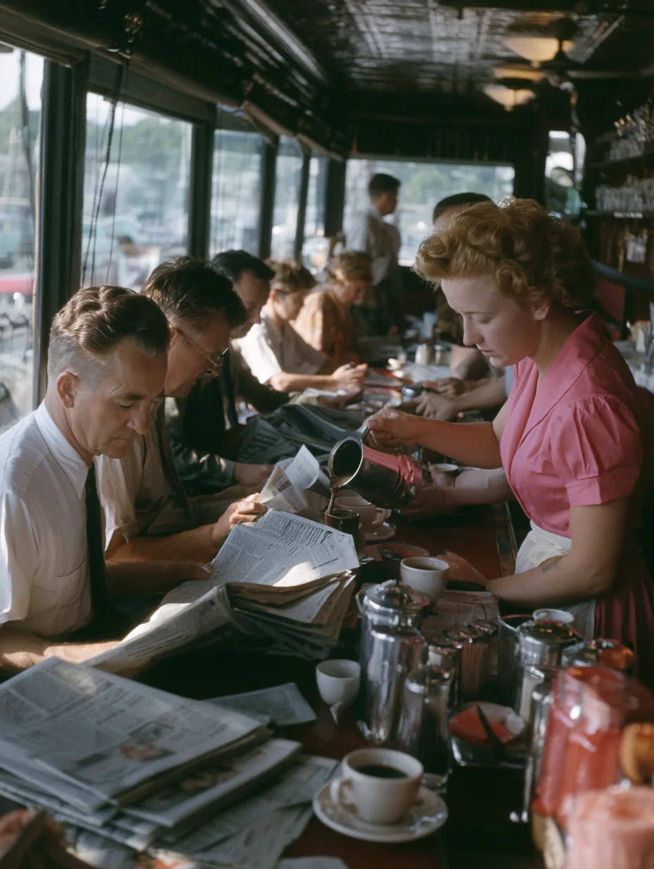 1954 Neighborhood Coffee Shop Filled With AI Photo Prompt generated preview