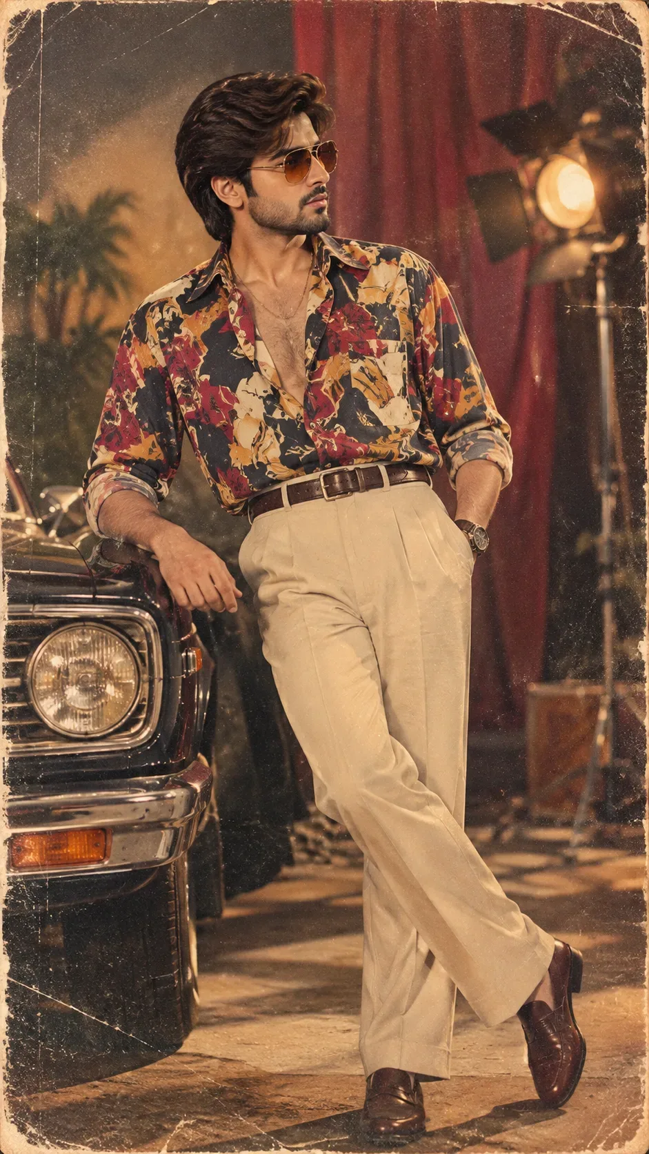 1980s Bollywood Gentleman Vintage Cinema Portrait AI Photo Prompt preview example result
