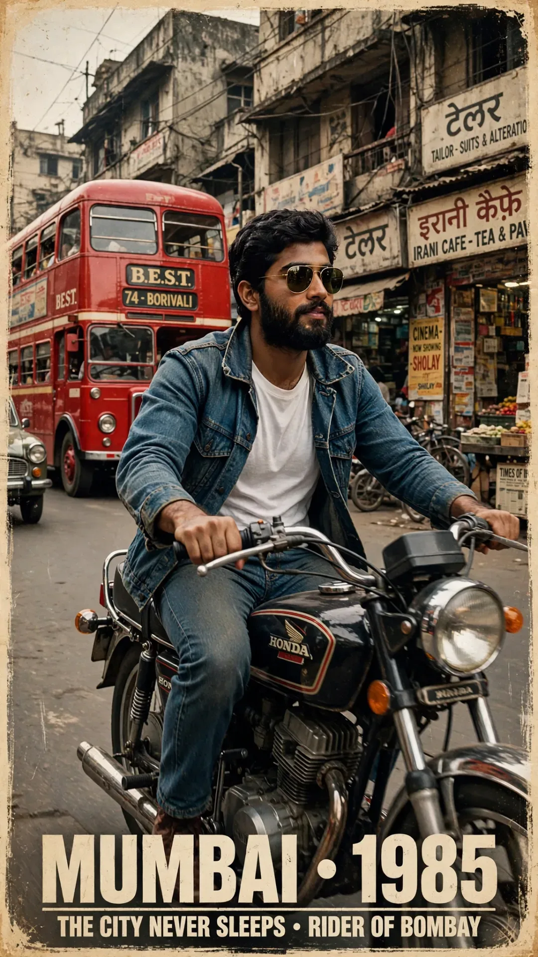 1980s Retro Bike Rider Denim Jacket Vintage Style AI Photo Prompt preview example result