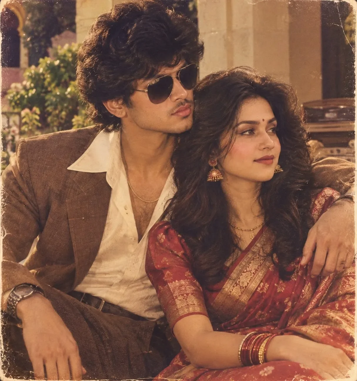 1980s Retro Indian Couple Romantic Photoshoot AI Prompt preview example result