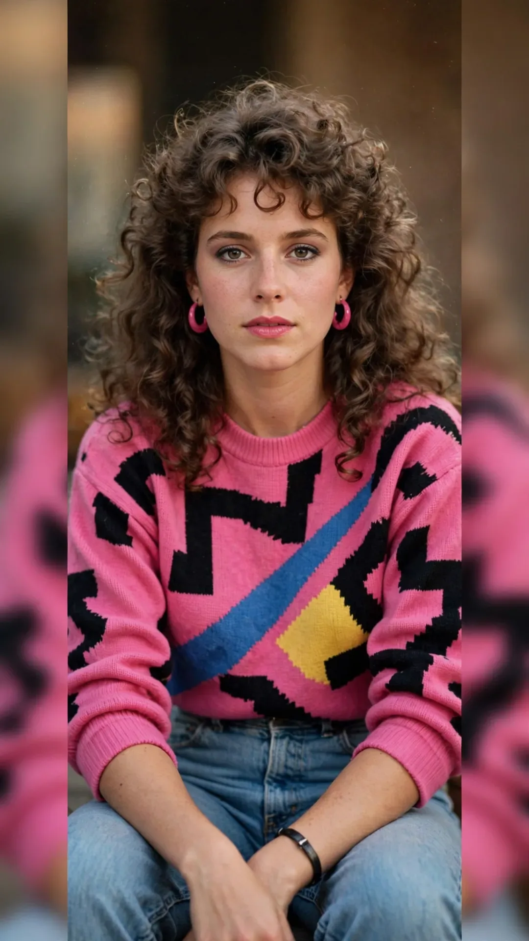 1980s Retro Sweater Portrait Vintage Pink Style AI Photo Prompt preview example result