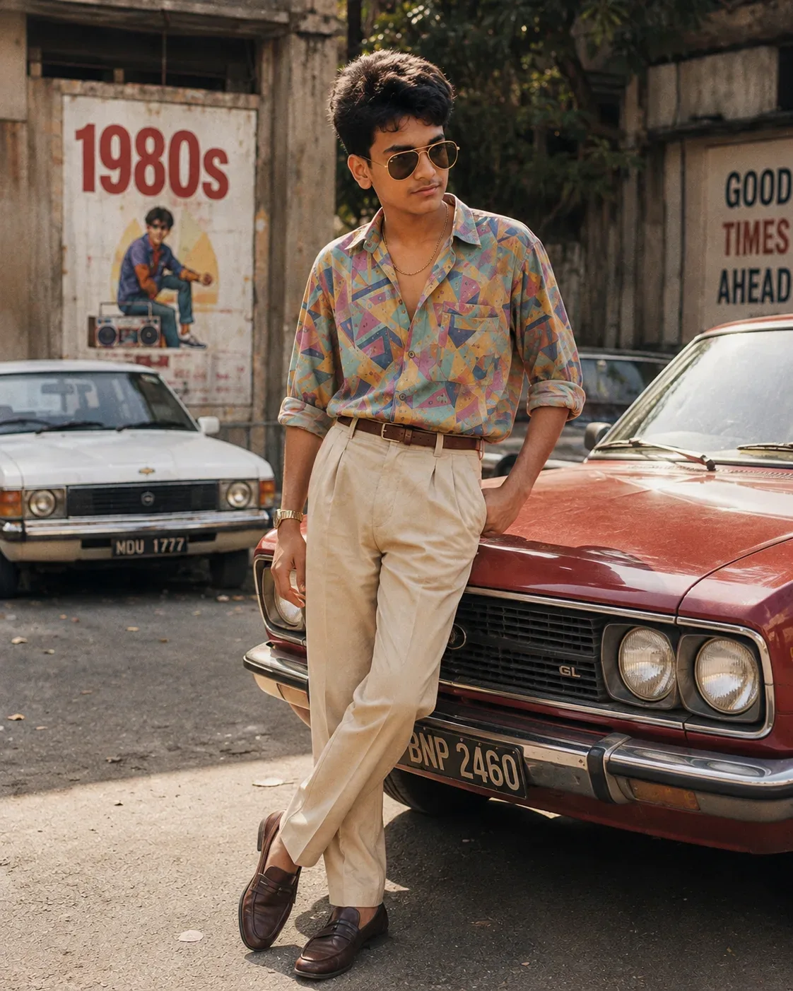 1980s Retro Vibes Vintage Bollywood Style AI Photo Prompt preview example result