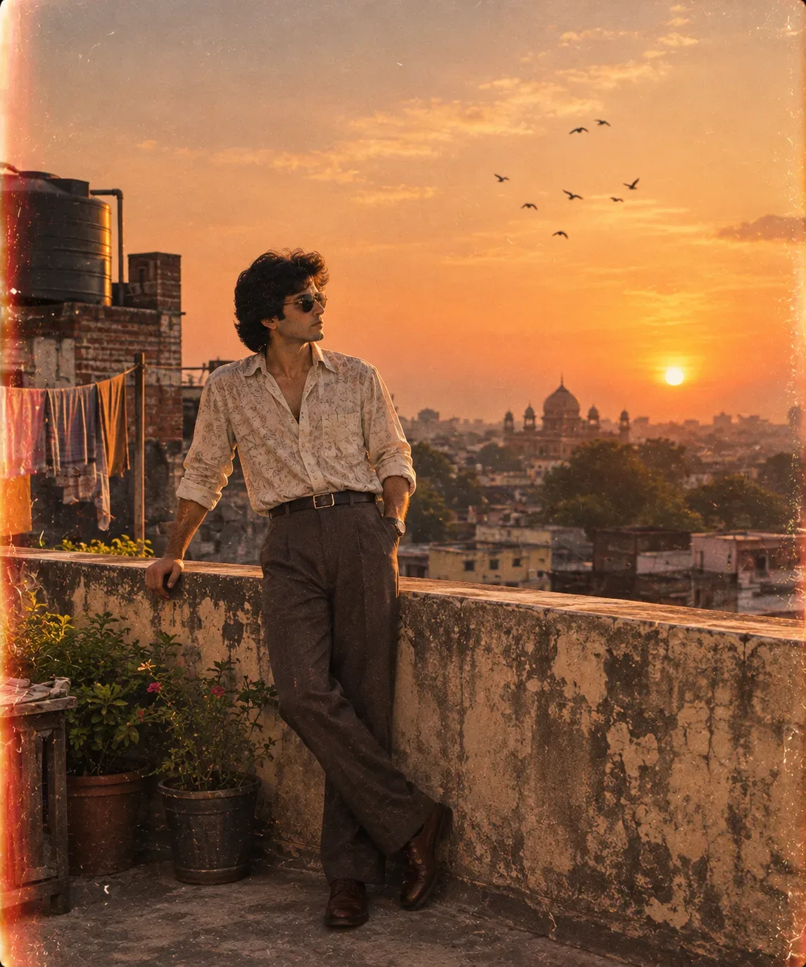 1980s Rooftop Sunset AI Photo Prompt preview example result
