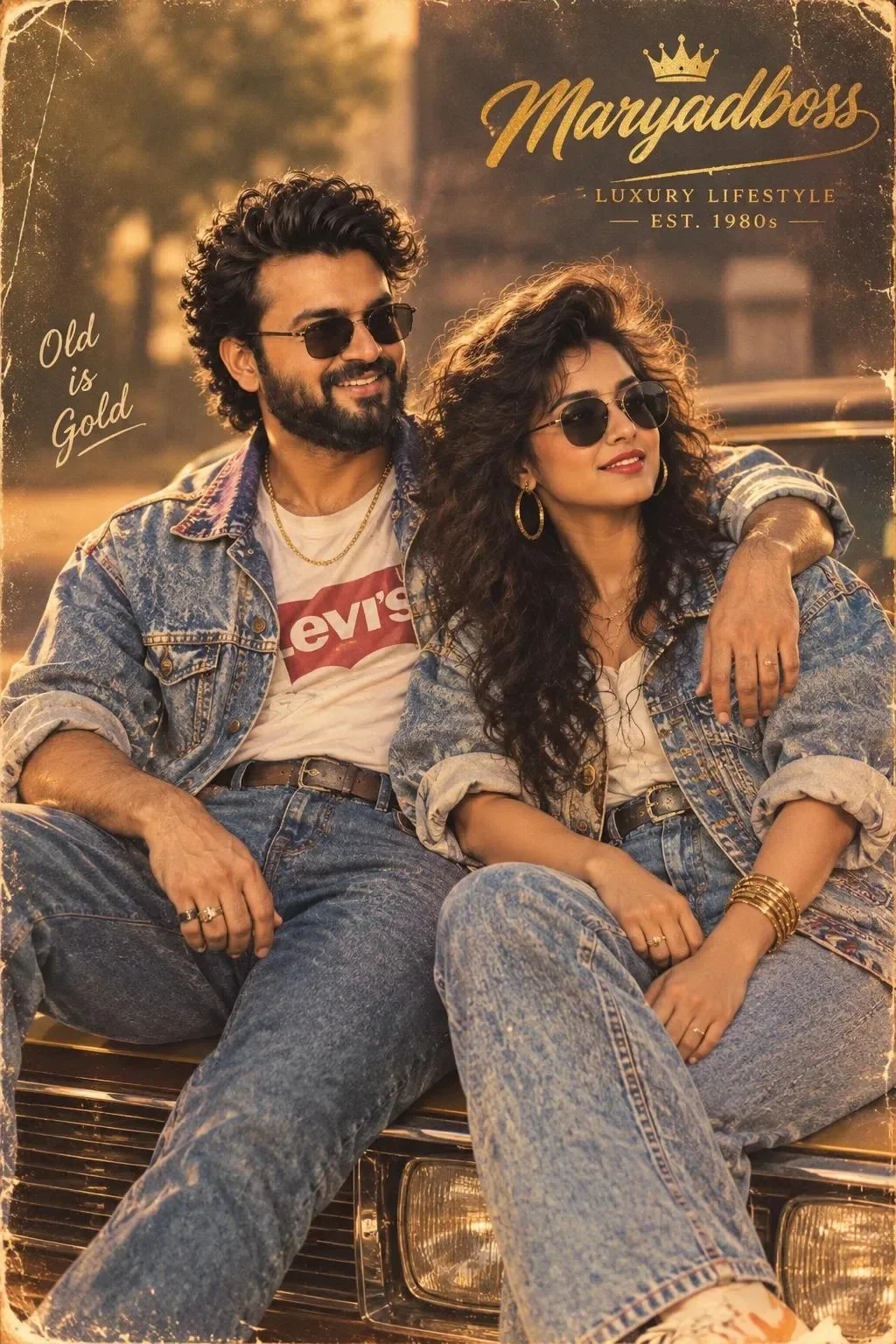 1980s Vintage Retro Couple Golden Hour Photoshoot AI Prompt preview example result