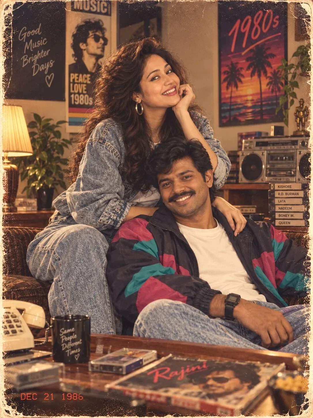 1980s Vintage Retro Indian Couple Romantic AI Photo Prompt preview example result