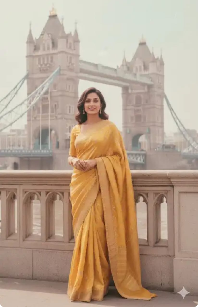 Photoshoot on bridge in yellow saree free gemini ai prompt copy paste