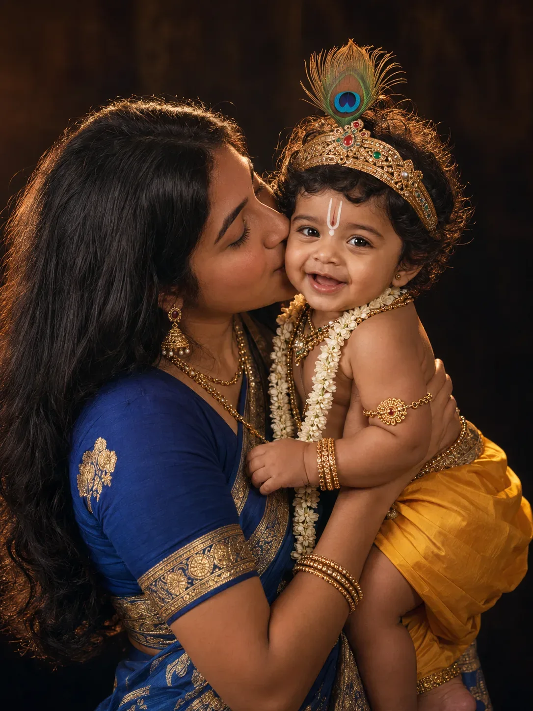 8k Cinematic Portrait Of Indian Mother With Baby Krishna AI Photo Prompt preview example result