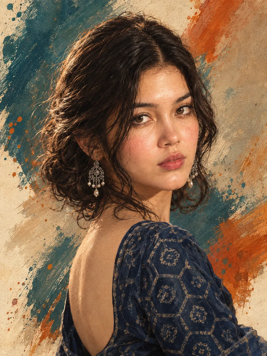 A Beautiful Semi Realistic Digital Portrait Of An Elegant Young Woman AI Photo Prompt preview example result