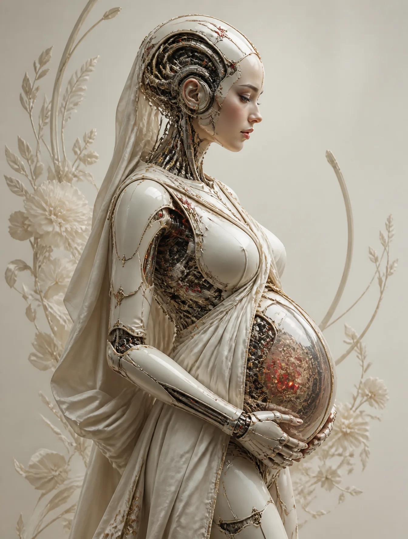 A Breathtaking Futuristic Biomechanical Maternity Portrait AI Photo Prompt generated preview