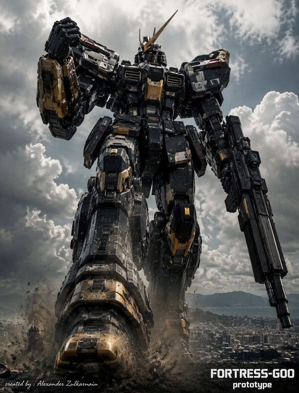 A Colossal Bipedal Mecha Robot Walking AI Photo Prompt generated preview