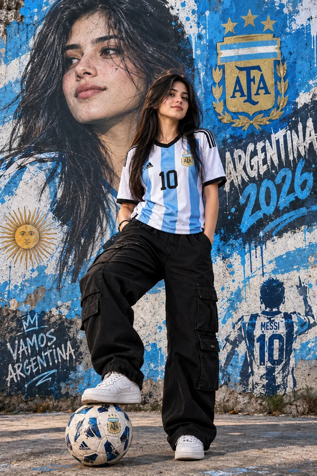 A Confident Young Woman Standing With One Foot On A Soccer Ball AI Photo Prompt preview example result