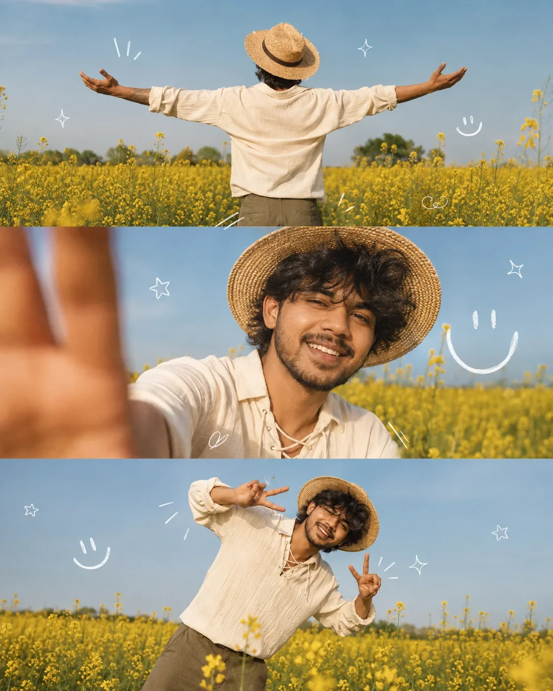 A High Quality 3 Panel Vertical Portrait Of A Handsome Guy AI Photo Prompt preview example result