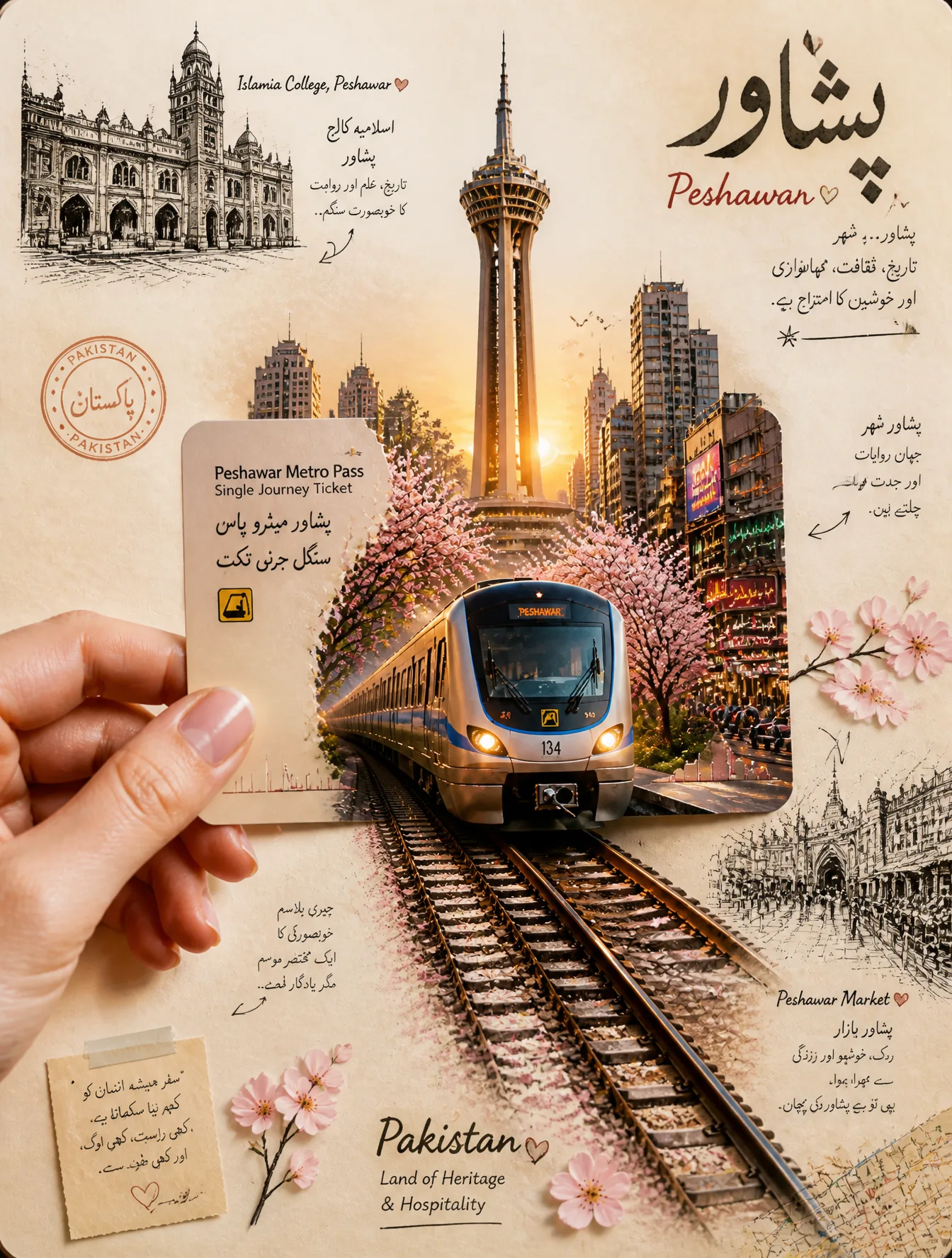 A Highly Aesthetic Travel-Journal Collage Of Pakistan AI Photo Prompt generated preview