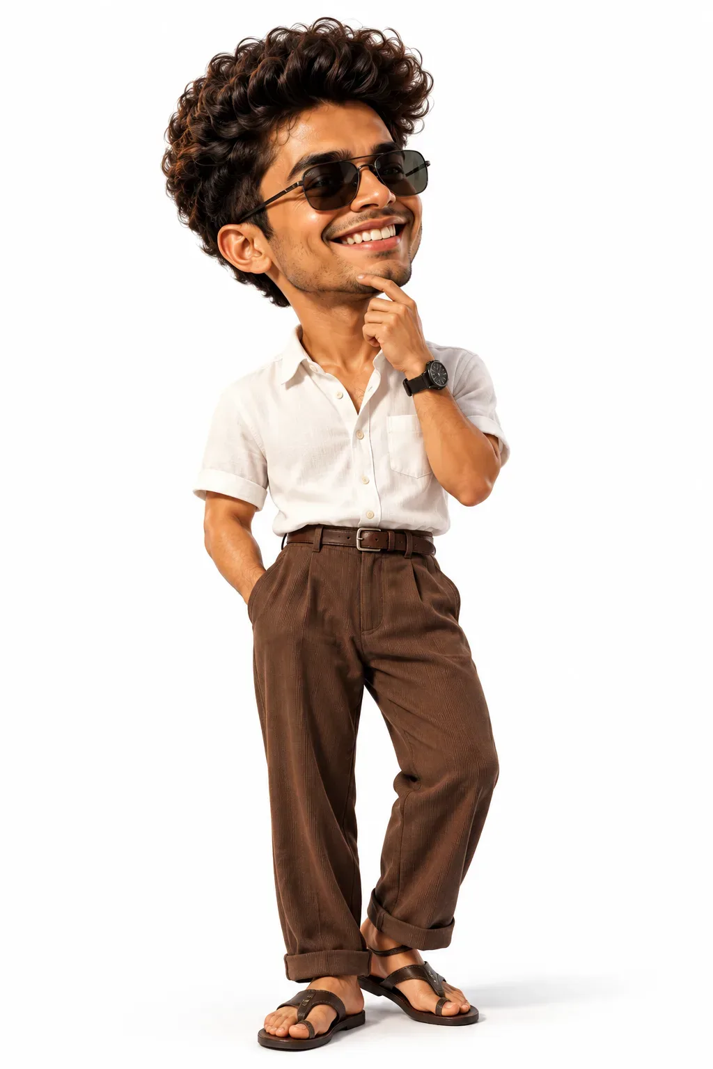 A Highly Detailed 3D Caricature Of A Cheerful Man With An Oversized Head AI Photo Prompt preview example result