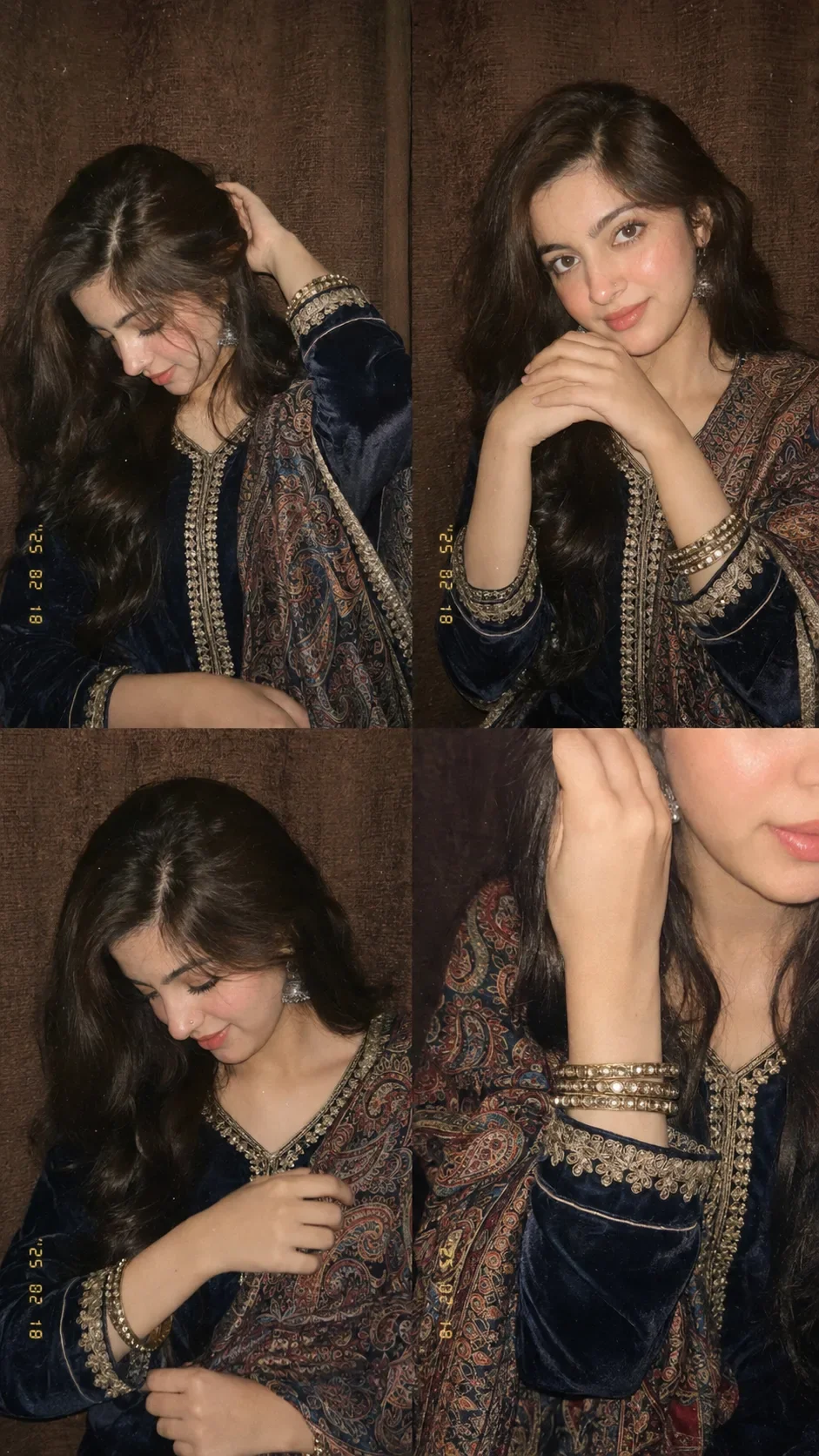 A hyper-realistic cinematic 4-panel 2x2 collage (9:16) of a slim woman AI Photo Prompt preview example result