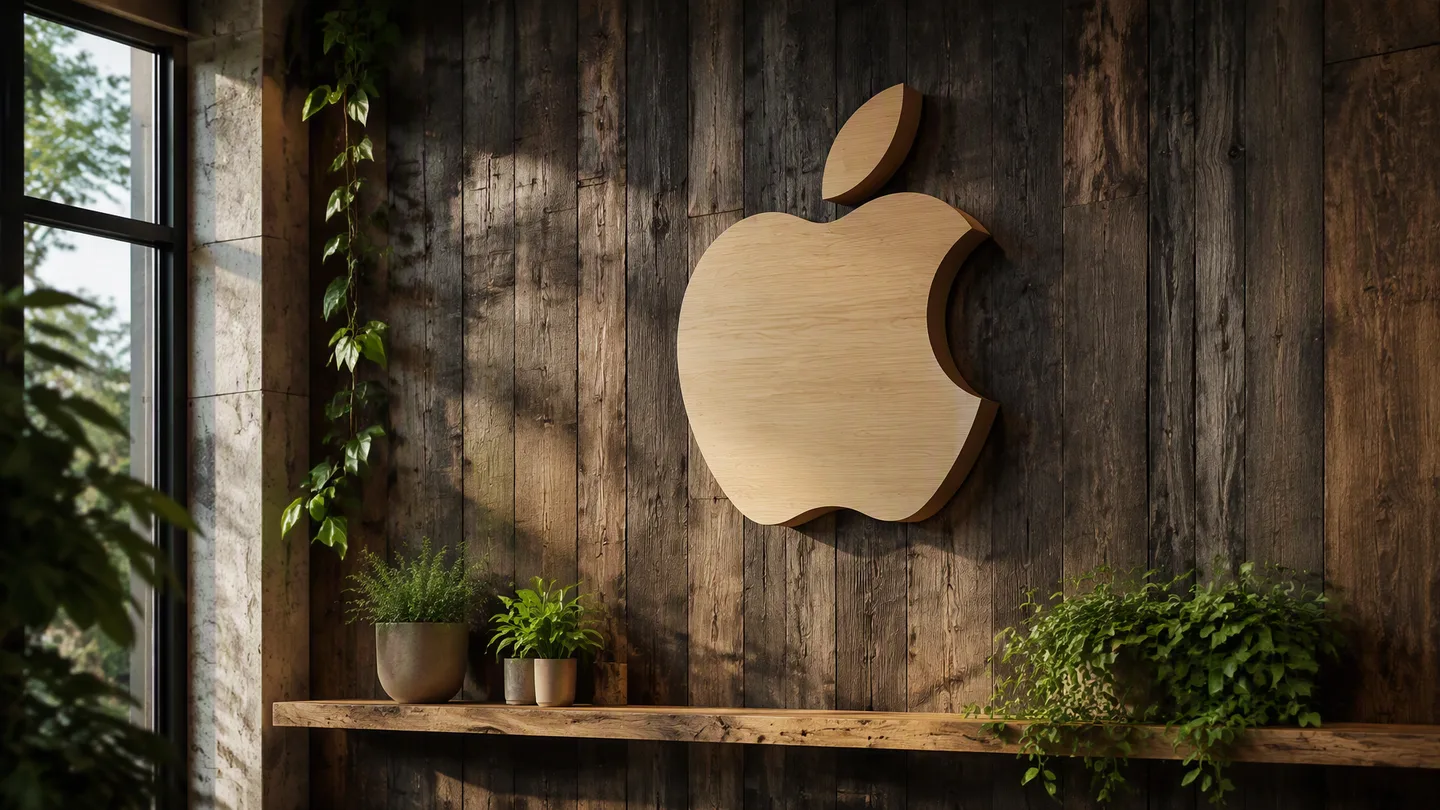 A Large 3D Light-Wood Apple Logo AI Photo Prompt generated preview