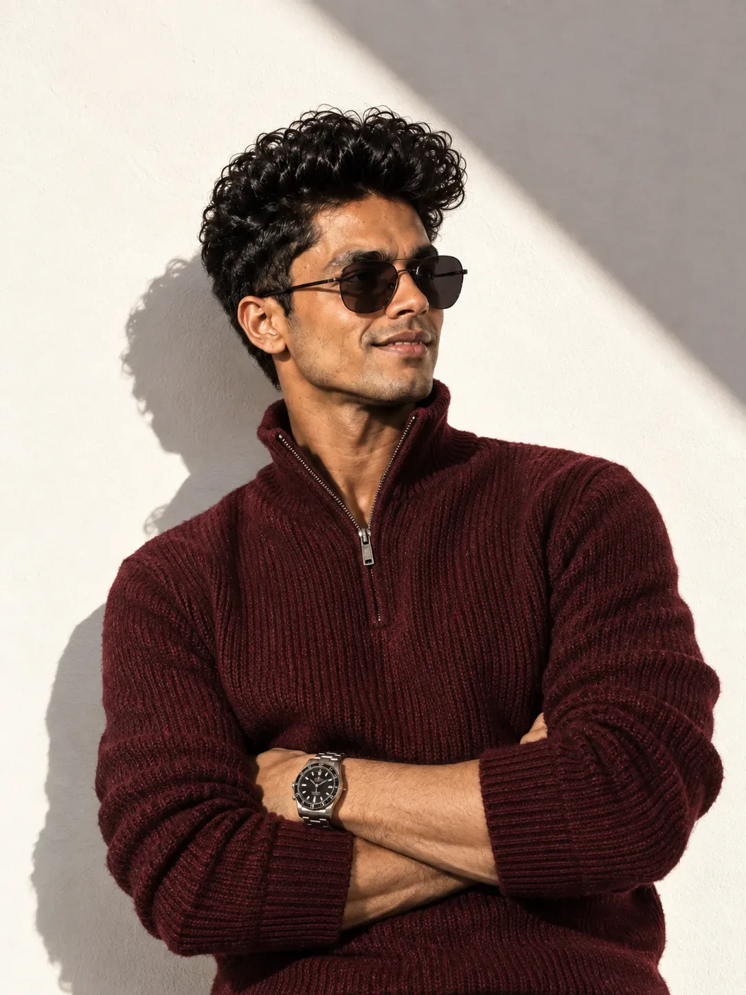 A Man Smiling And Posing With His Arms Crossed AI Photo Prompt preview example result