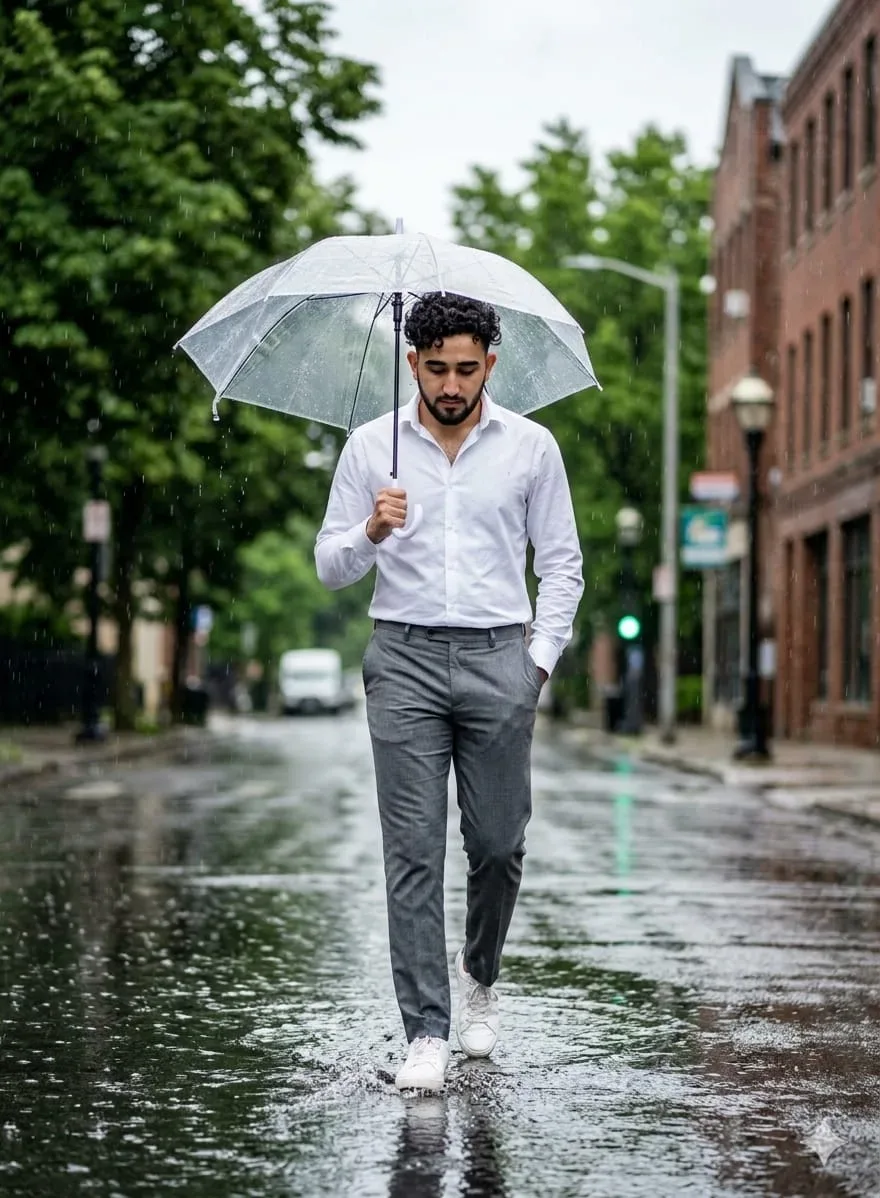 A Man Walk In Rain AI Photo Prompt preview example result