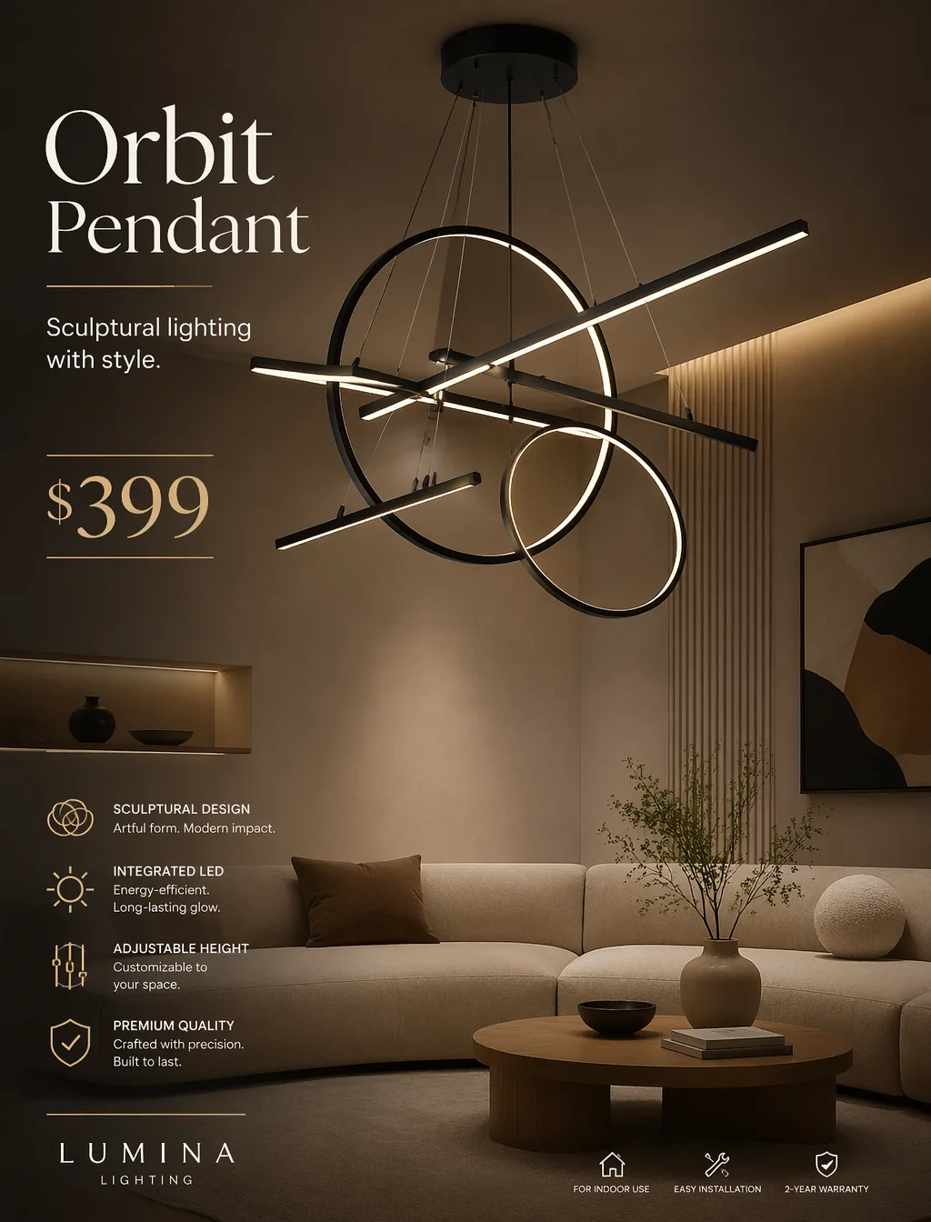 A Modern Chandelier Poster Titled Orbit Pendant AI Photo Prompt generated preview