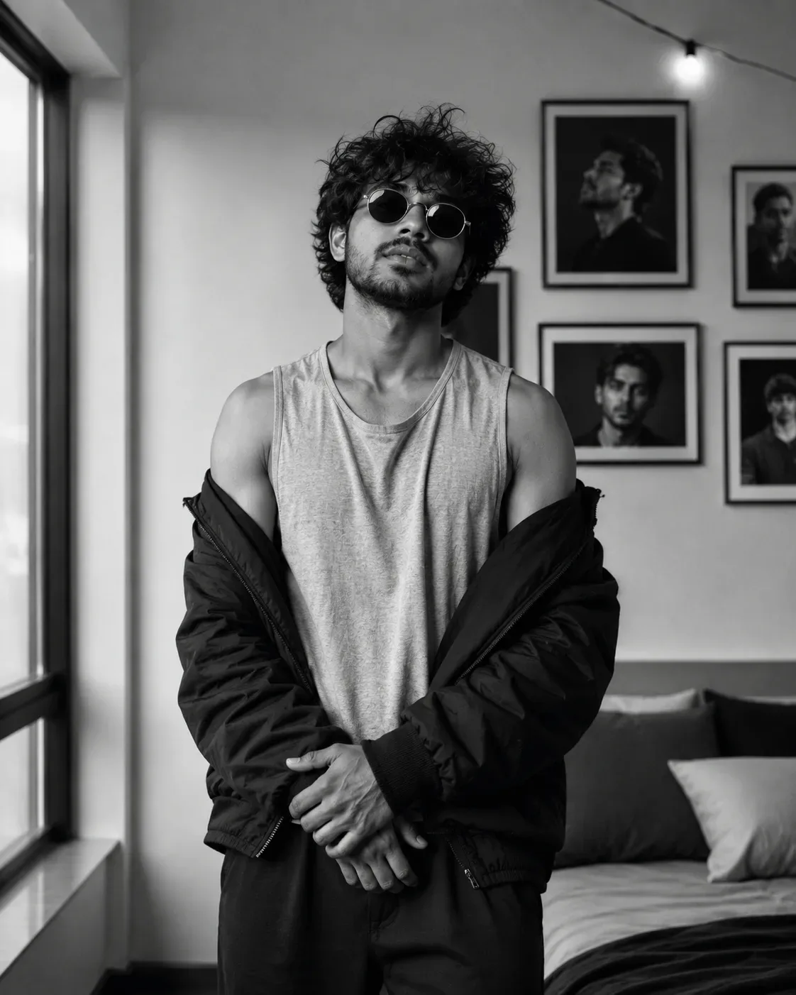 A Premium Monochrome Fashion Editorial Portrait Of A Stylish Young South Indian Man AI Photo Prompt preview example result