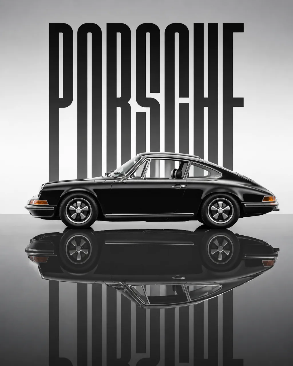 A Pristine Black 1969 Porsche Sits AI Photo Prompt generated preview