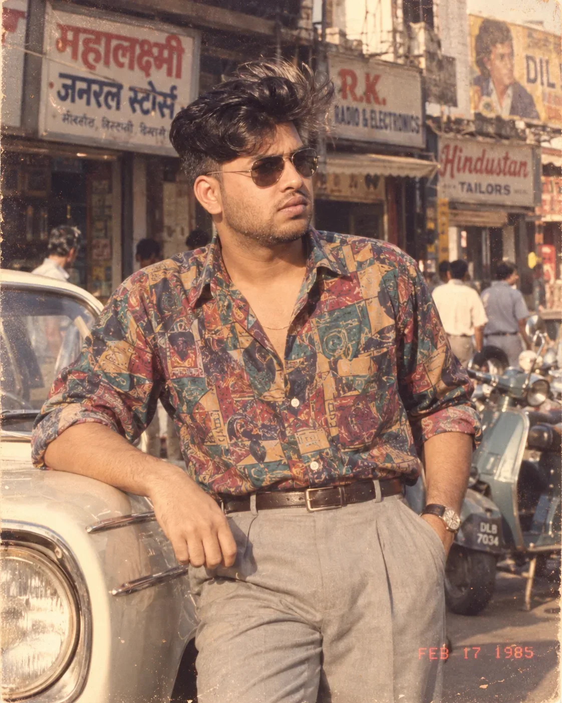 A Stylish Day On An Indian Street In 1985 AI Photo Prompt preview example result