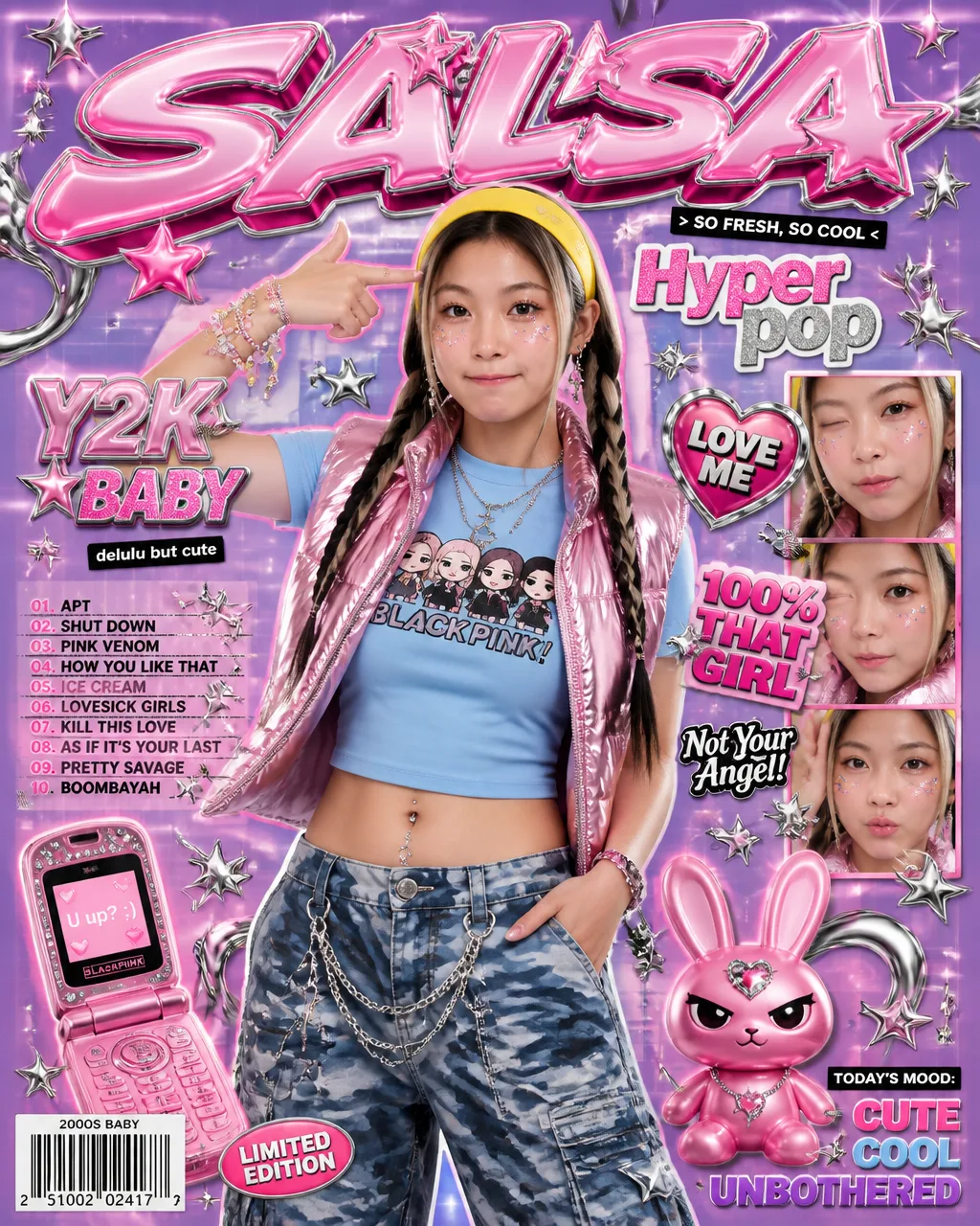 A Vibrant Y2K Hyper-Pop Aesthetic Magazine AI Photo Prompt generated preview