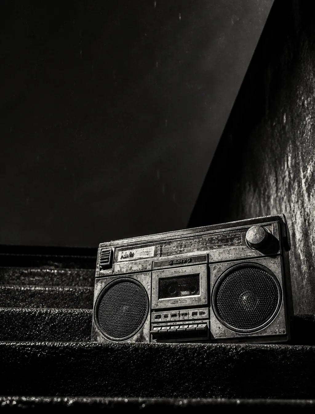 A Weathered Vintage Boombox Rests On AI Photo Prompt generated preview