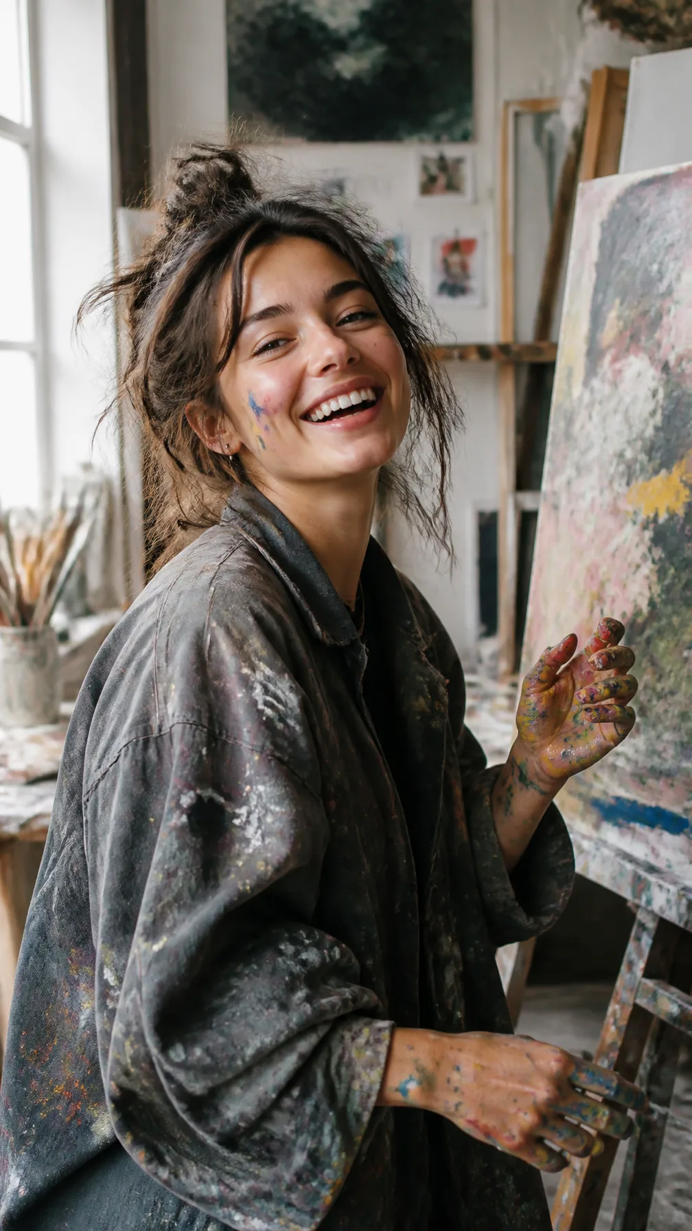 A Young Artist With Paint-Splattered Hands AI Photo Prompt generated preview