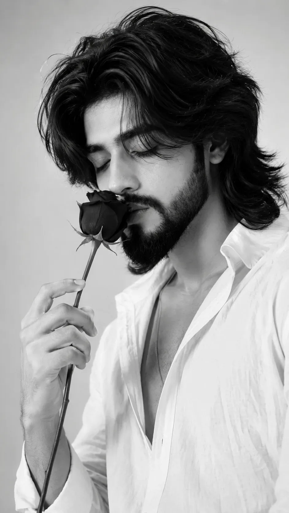 Aesthetic Black And White Rose Portrait AI Photo Prompt preview example result