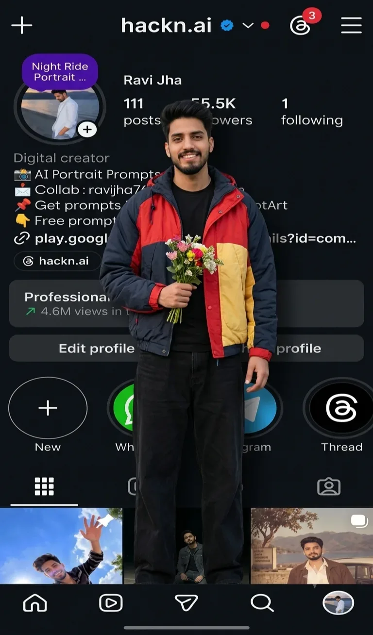 AI Creator Portrait: The Face Behind Hackn ai Instagram Profile Transformation AI Photo Prompt preview example result