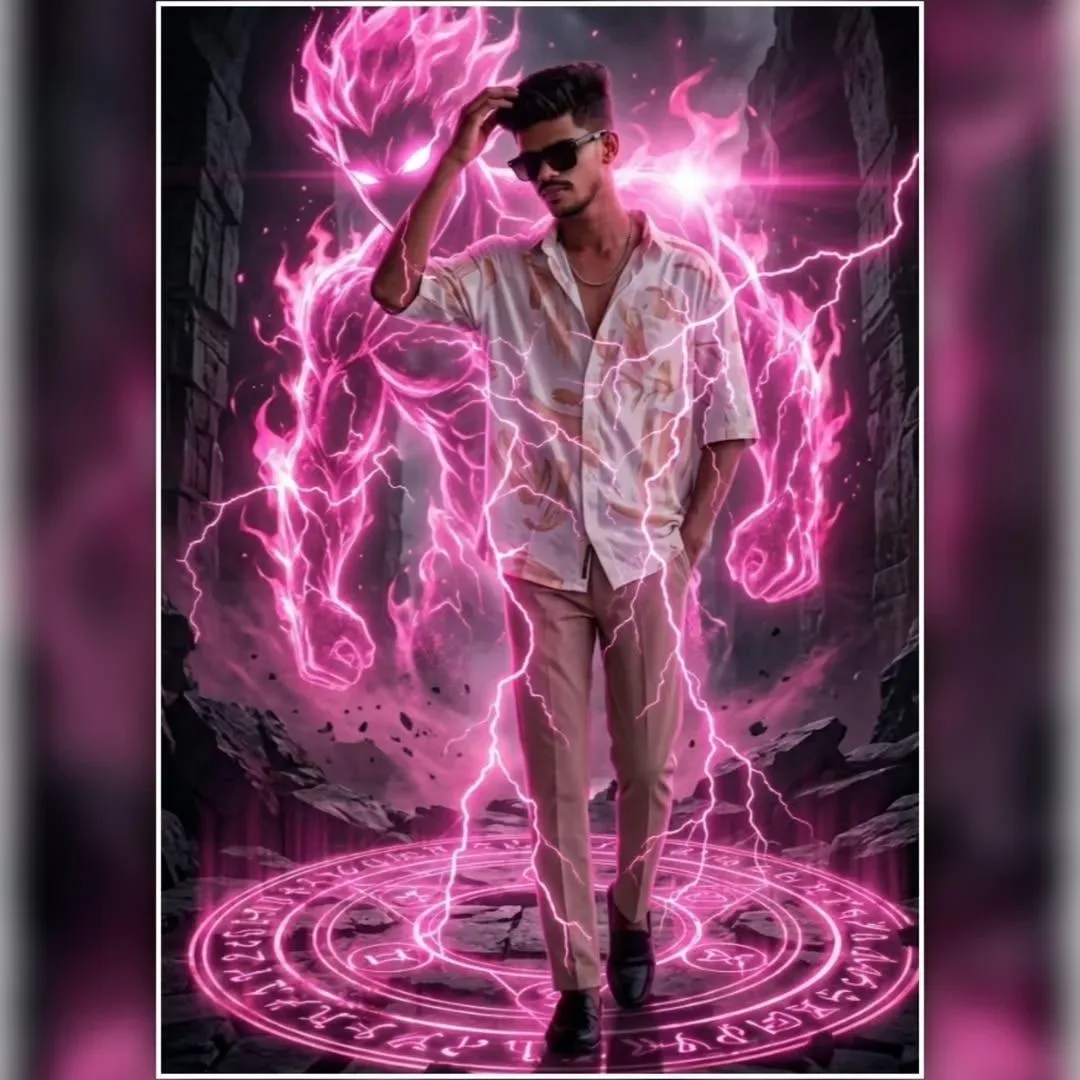 AI Digital Art : Man Manifesting Giant Pink Energy Entity AI Photo Prompt preview example result