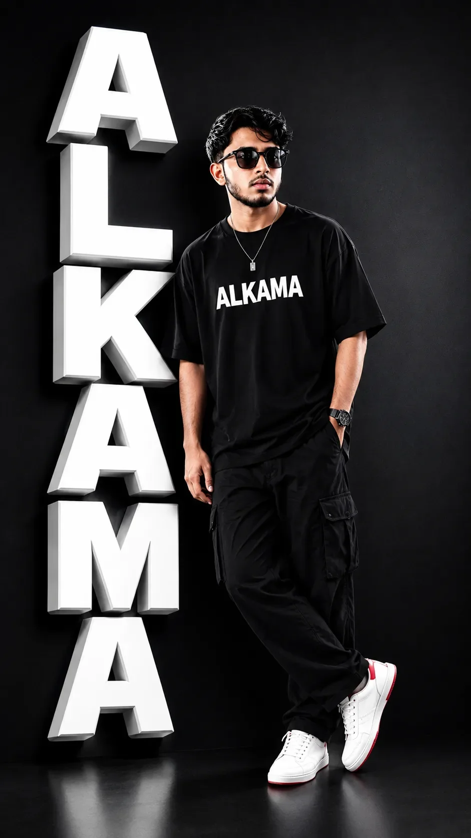 ALKAMA Luxury Black & White 3D Typography Fashion Campaign Poster AI Photo Prompt preview example result