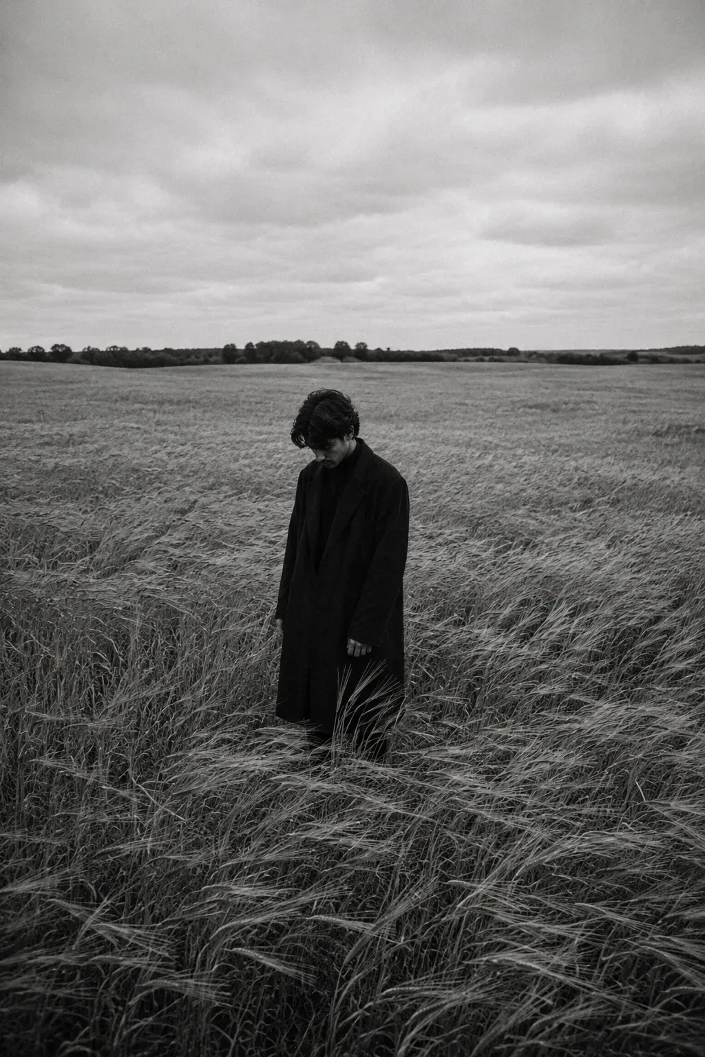 Alone In The Fields Monochrome Editorial AI Photo Prompt preview example result