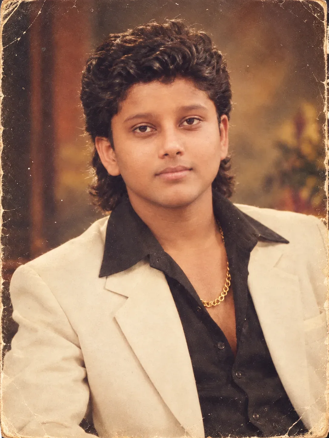 Authentic 1980s Vintage Indian Studio Portrait Of The Same Man, Preserving His Exact Facial Features, Identity, Face Sha AI Photo Prompt preview example result