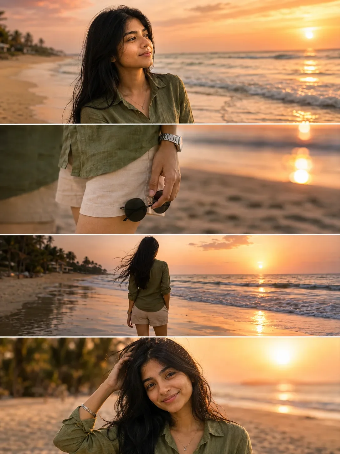 Beach Sunset Editorial Collage Luxury Instagram Portrait Photography AI Photo Prompt preview example result