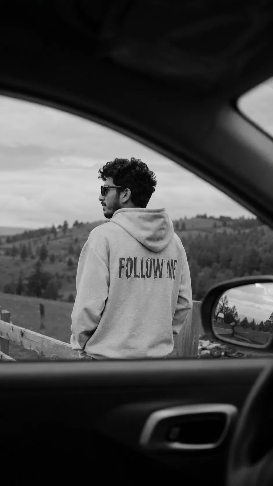 Black and White Car Window Portrait AI Prompt | Cinematic Street Photography preview example result