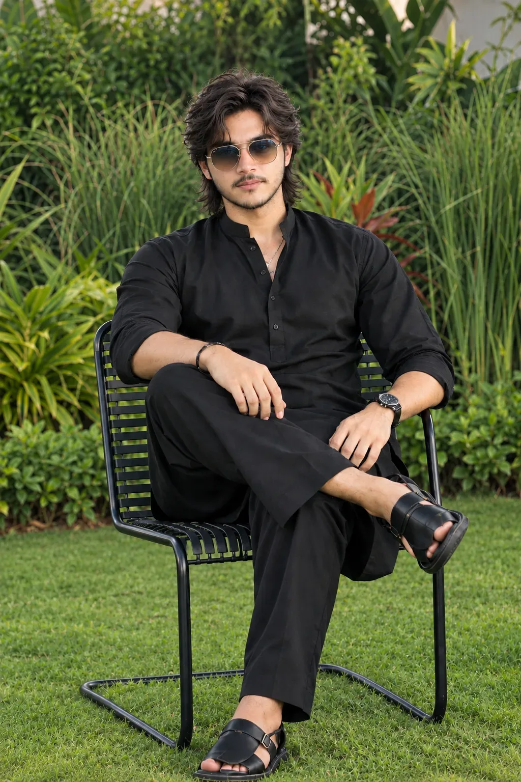 Black Kurta Garden Portrait Timeless Elegance AI Photo Prompt preview example result