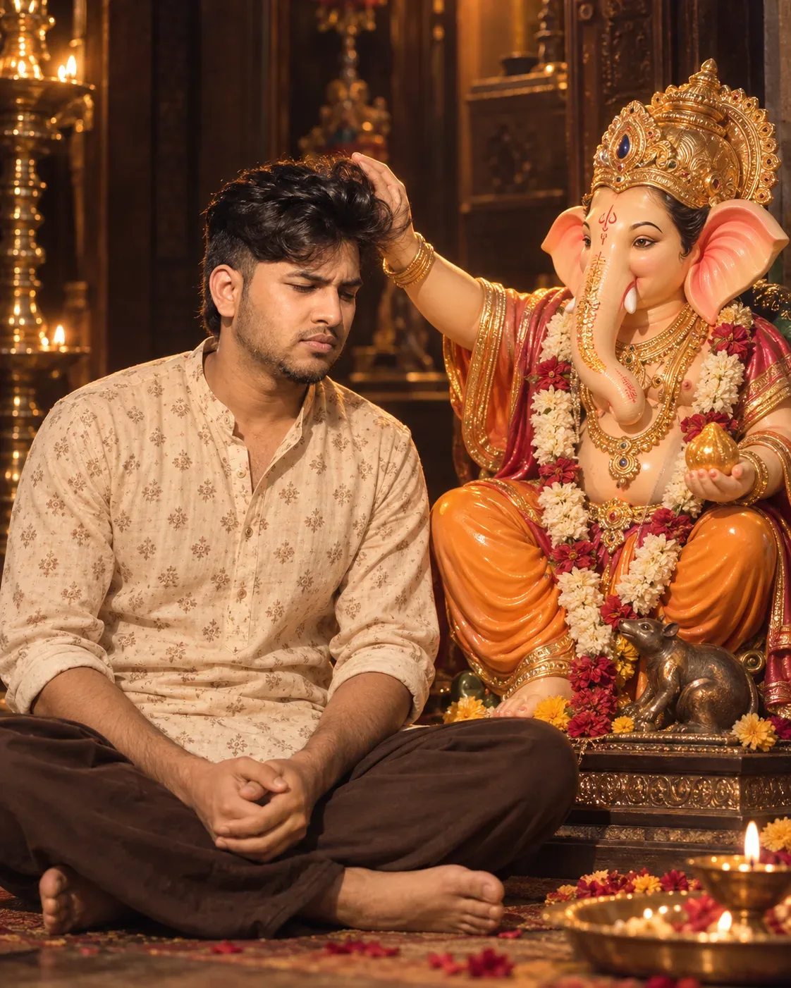 Blessings Of Ganpati Peaceful Devotional Portrait AI Photo Prompt preview example result
