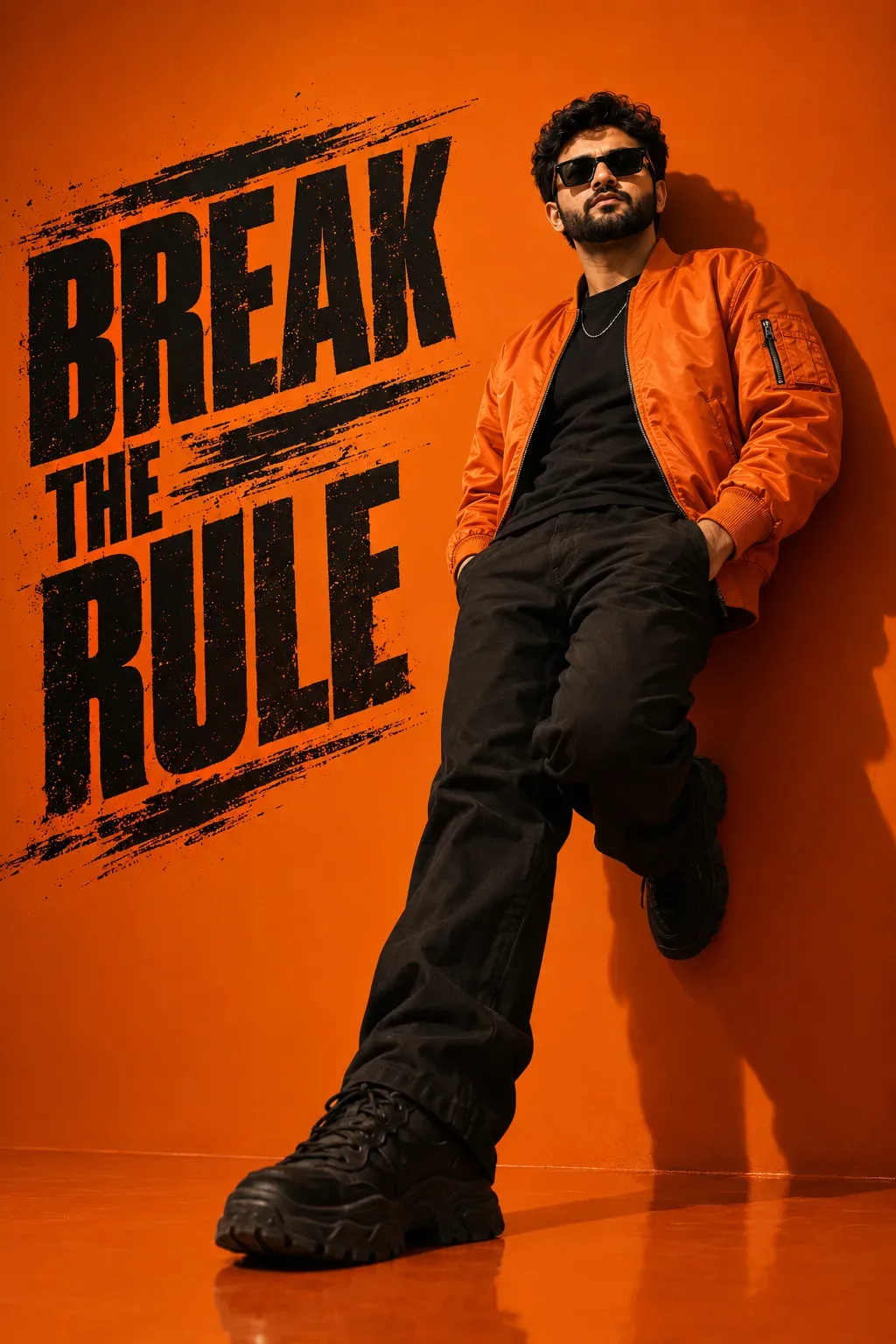 Bold Orange Streetwear Fashion Poster AI Photo Prompt preview example result