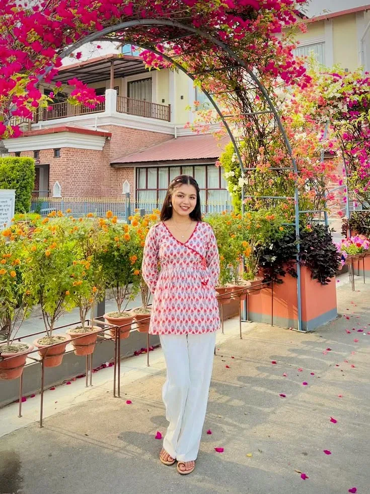 Bright Garden Portrait Under Bougainvillea Arch AI Photo Prompt preview example result
