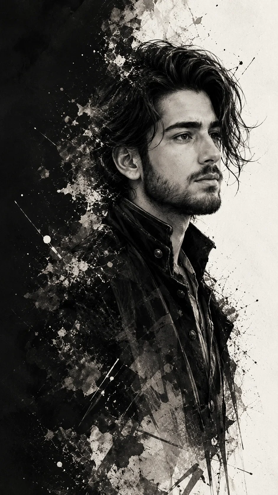 Brooding Ink-wash Portrait AI Photo Prompt preview example result