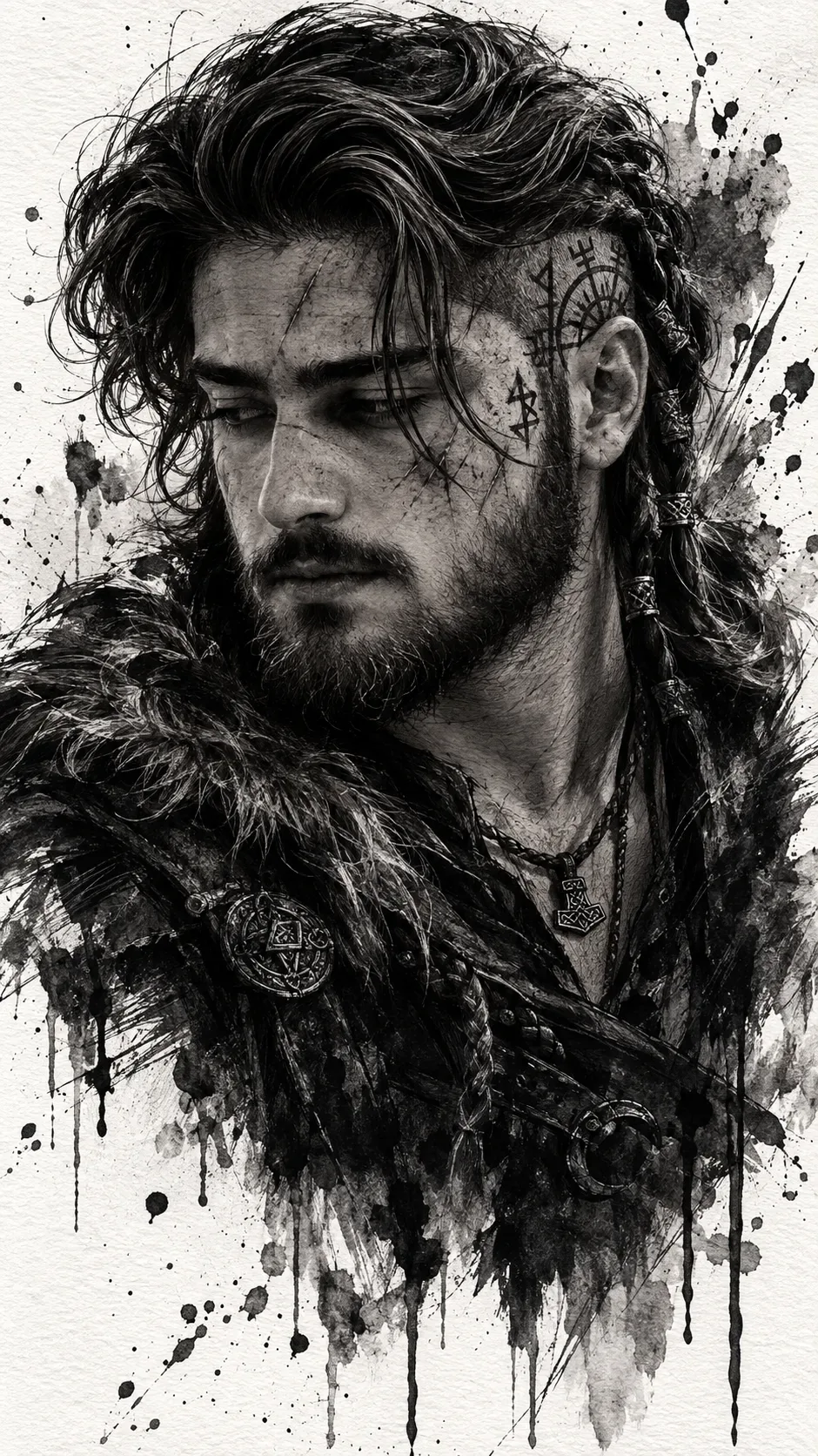 Brooding Viking Warrior Portrait AI Photo Prompt preview example result
