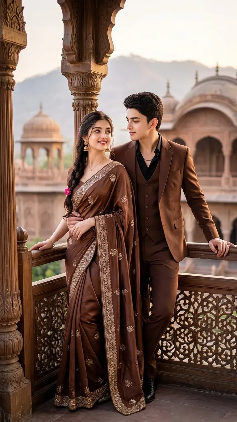 Brown Clad Couples Palace Gaze AI Photo Prompt preview example result