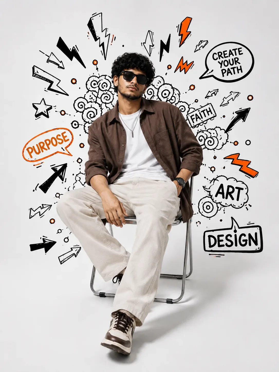 Brown Overshirt & Cream Trousers Creative Editorial Portrait AI Photo Prompt preview example result