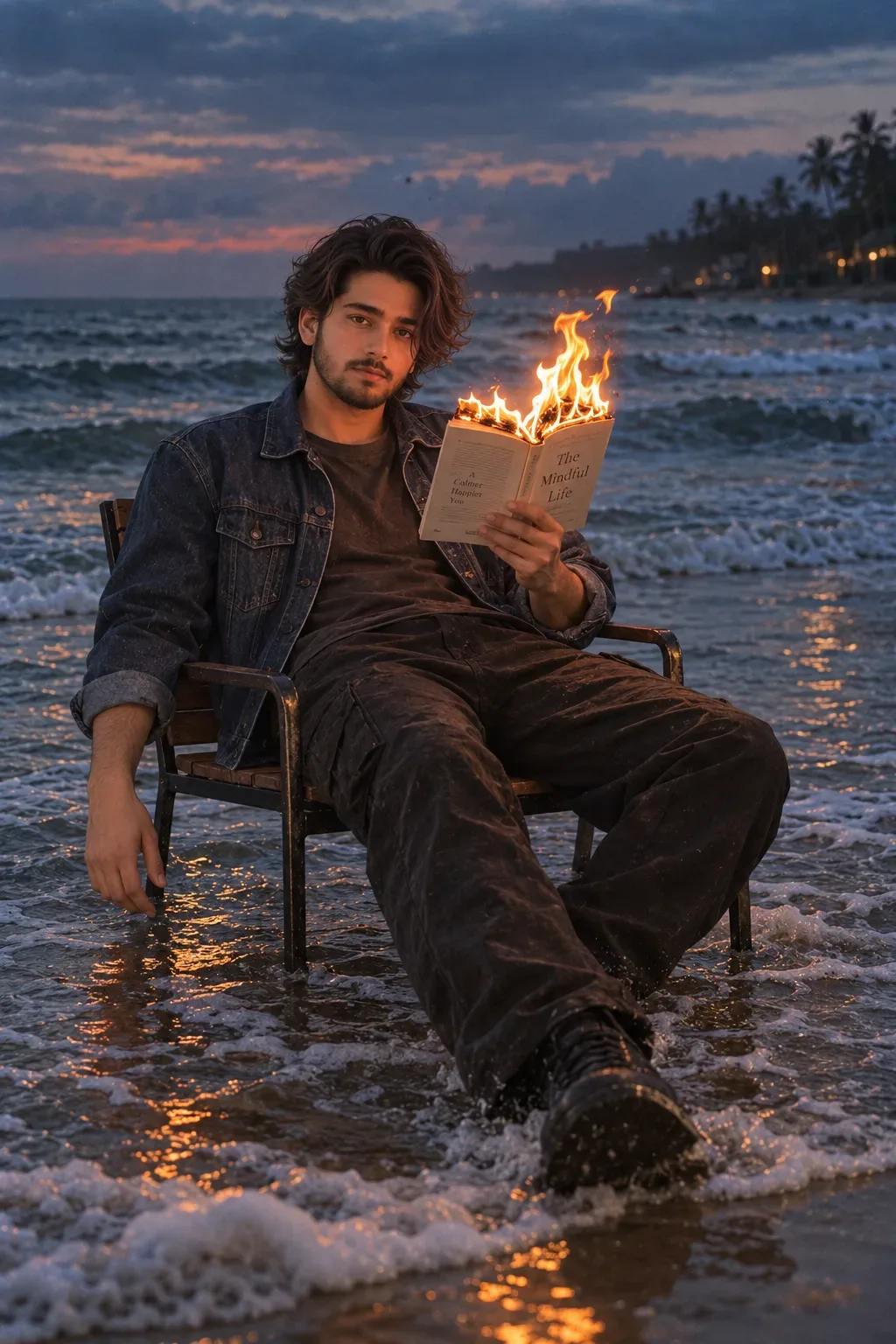 Burning Book By The Twilight Shore AI Photo Prompt preview example result