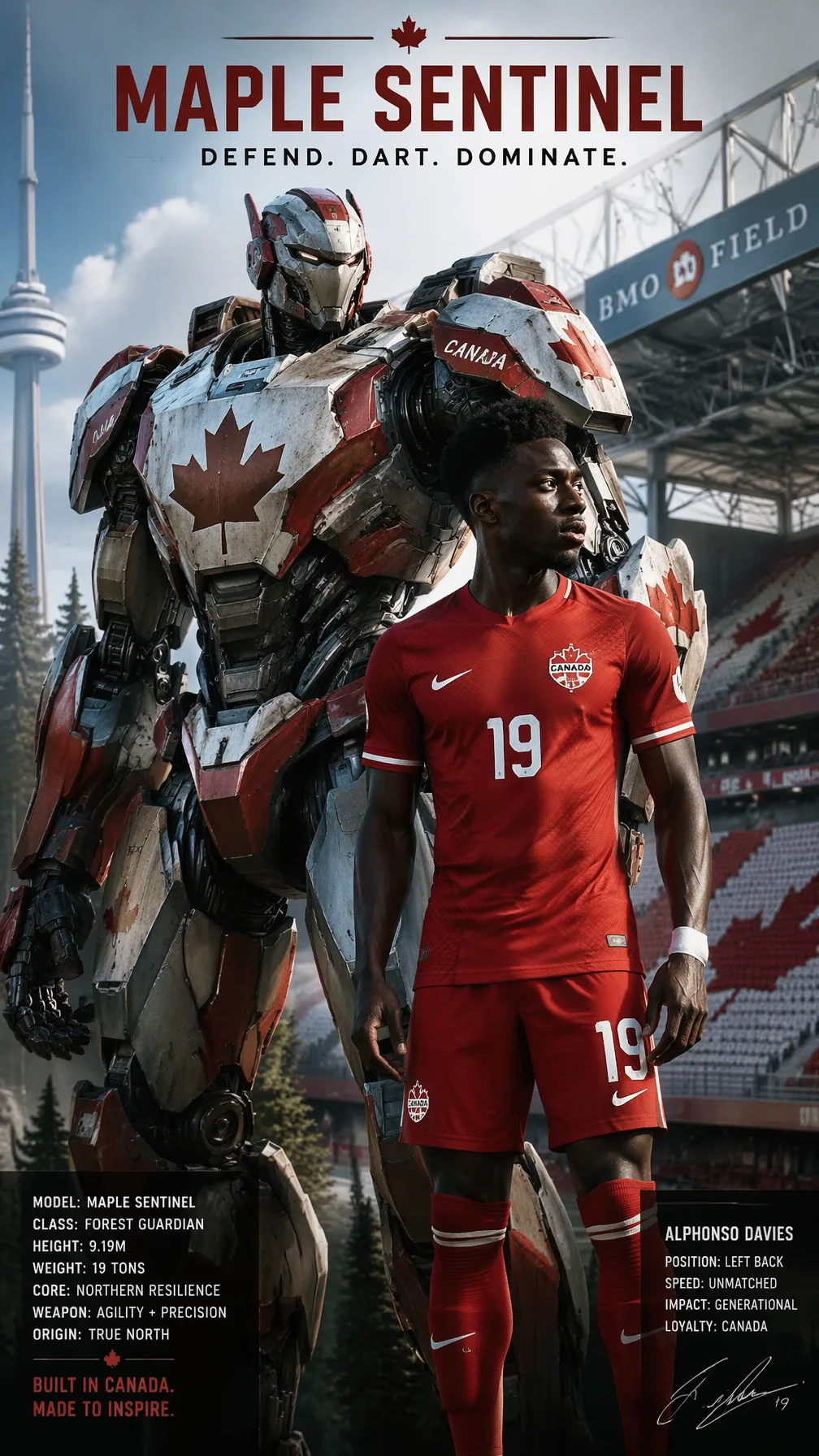 Canada Alphonso Davies Maple Sentinel 9:16 AI Photo Prompt generated preview