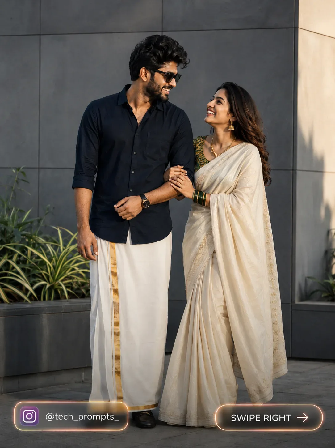 Candid South Indian Couple Portrait Outdoors AI Photo Prompt preview example result