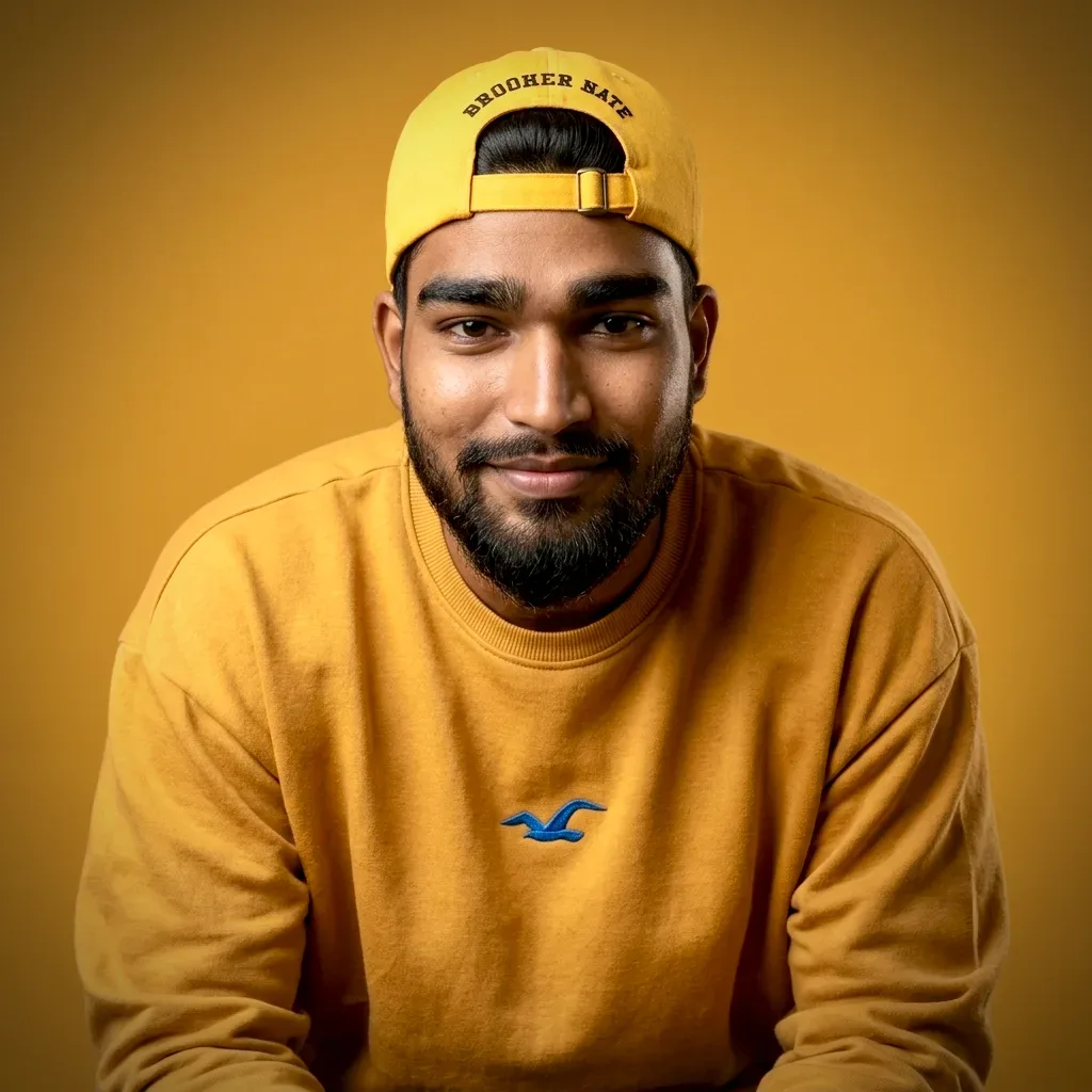 Casual Studio Portrait In Yellow Sweatshirt AI Photo Prompt preview example result